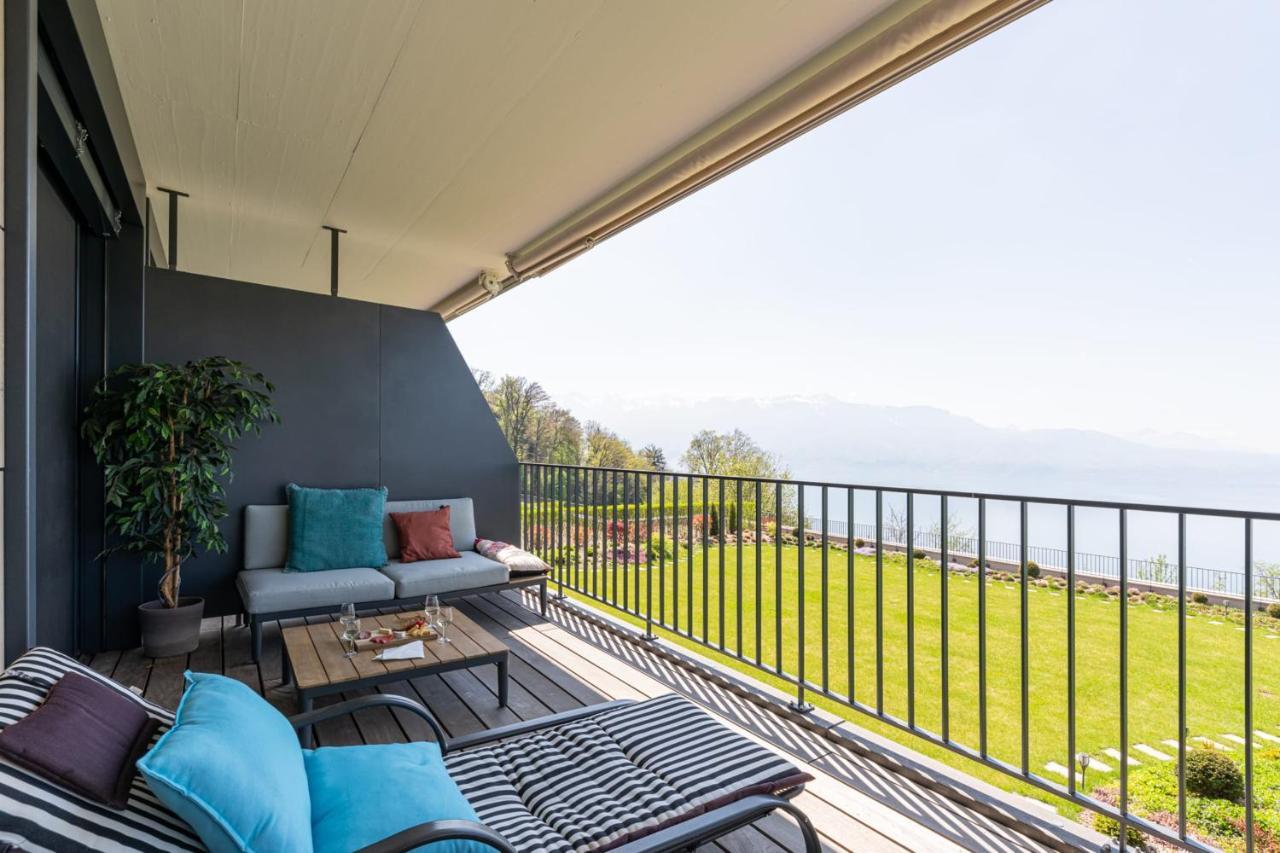 Les Terrasses De Lavaux 1 - Appartement De Luxe Avec Vue Panoramique Et Piscine Puidoux Exterior photo