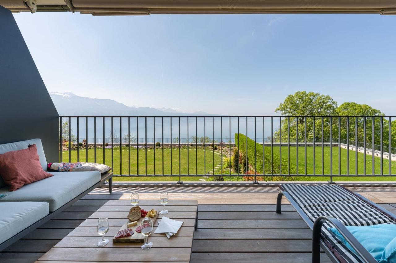 Les Terrasses De Lavaux 1 - Appartement De Luxe Avec Vue Panoramique Et Piscine Puidoux Exterior photo